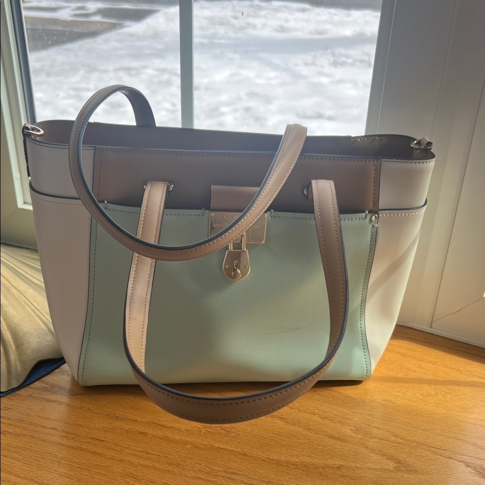 Calvin Klein Mint and Tan Tote Bag